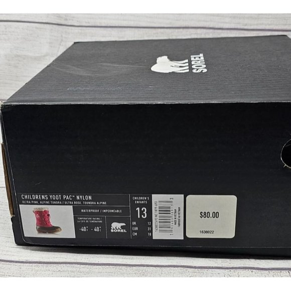 SOREL Kids' Yoot Pac Nylon Snow Boot Ultra Pink Alpine Tundra Size 13 - Picture 4 of 13